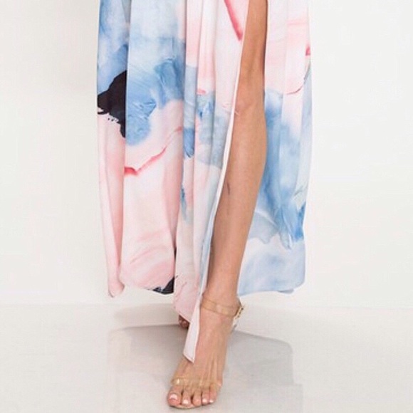 Marble Ink Drop Watercolor Plunge Maxi Dress - Picture 3 of 5